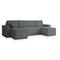 WOHNLANDSCHAFT PESANO P Grau Kordstoff mit Schlaffunktion - Grau, Holz (306/85/140cm) - MASSENO