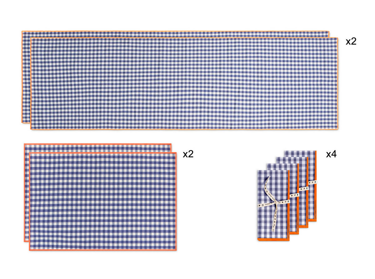 TISCHET 8-teilig, Baumwolle und PES (Polyester), navy und fluor SET FESTON - Blau, Textil (40/130cm) - RNT By Really Nice Things