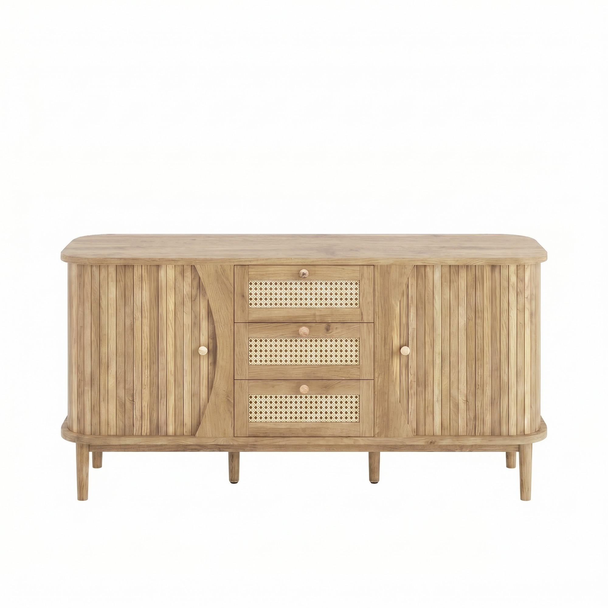 SIDEBOARD Rattan Schiebetüren verstellbare Böden modern - Naturfarben, Holzwerkstoff (40/76/140.5cm) - FLIEKS