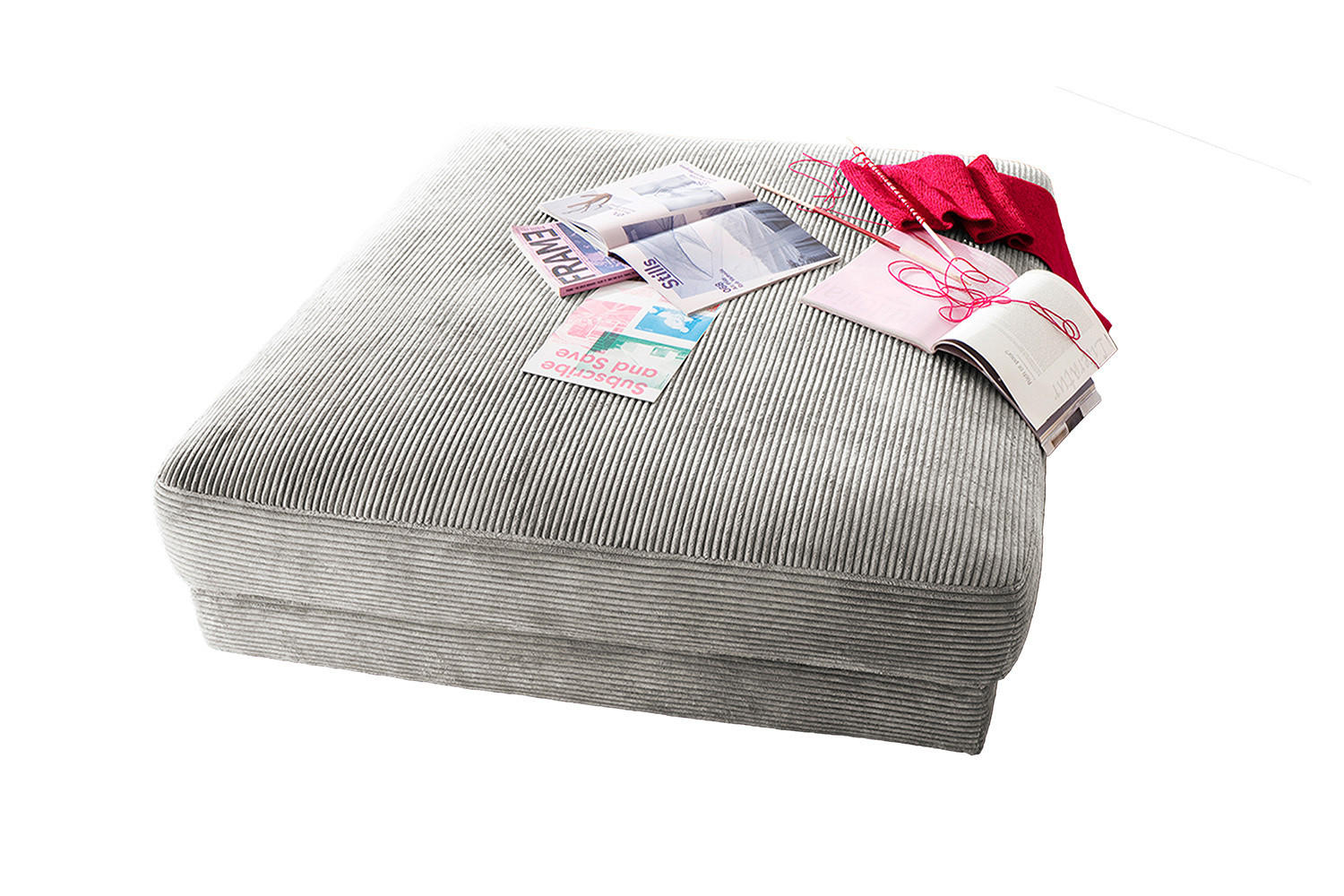 BIG HOCKER MADELINE Hellgrau Cord - Hellgrau, Textil (120/43/120cm) - KAWOLA