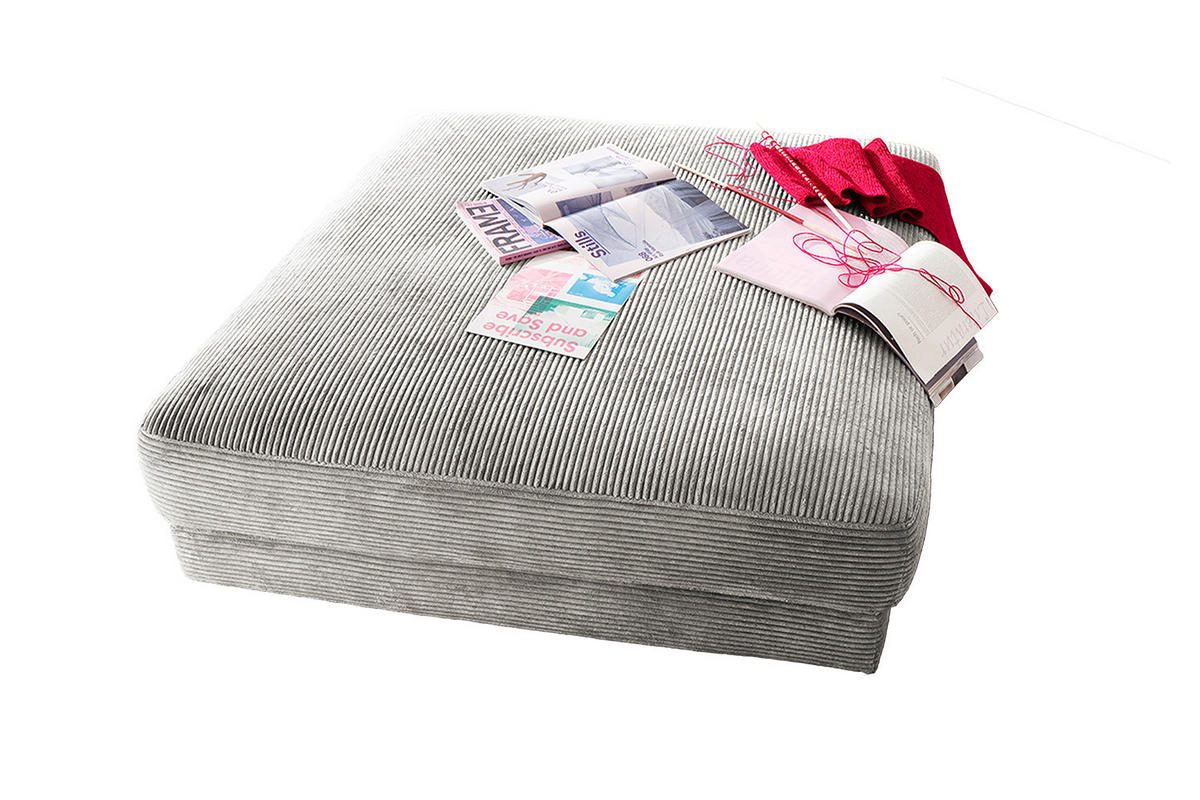 BIG HOCKER MADELINE Hellgrau Cord - Hellgrau, Textil (120/43/120cm) - KAWOLA