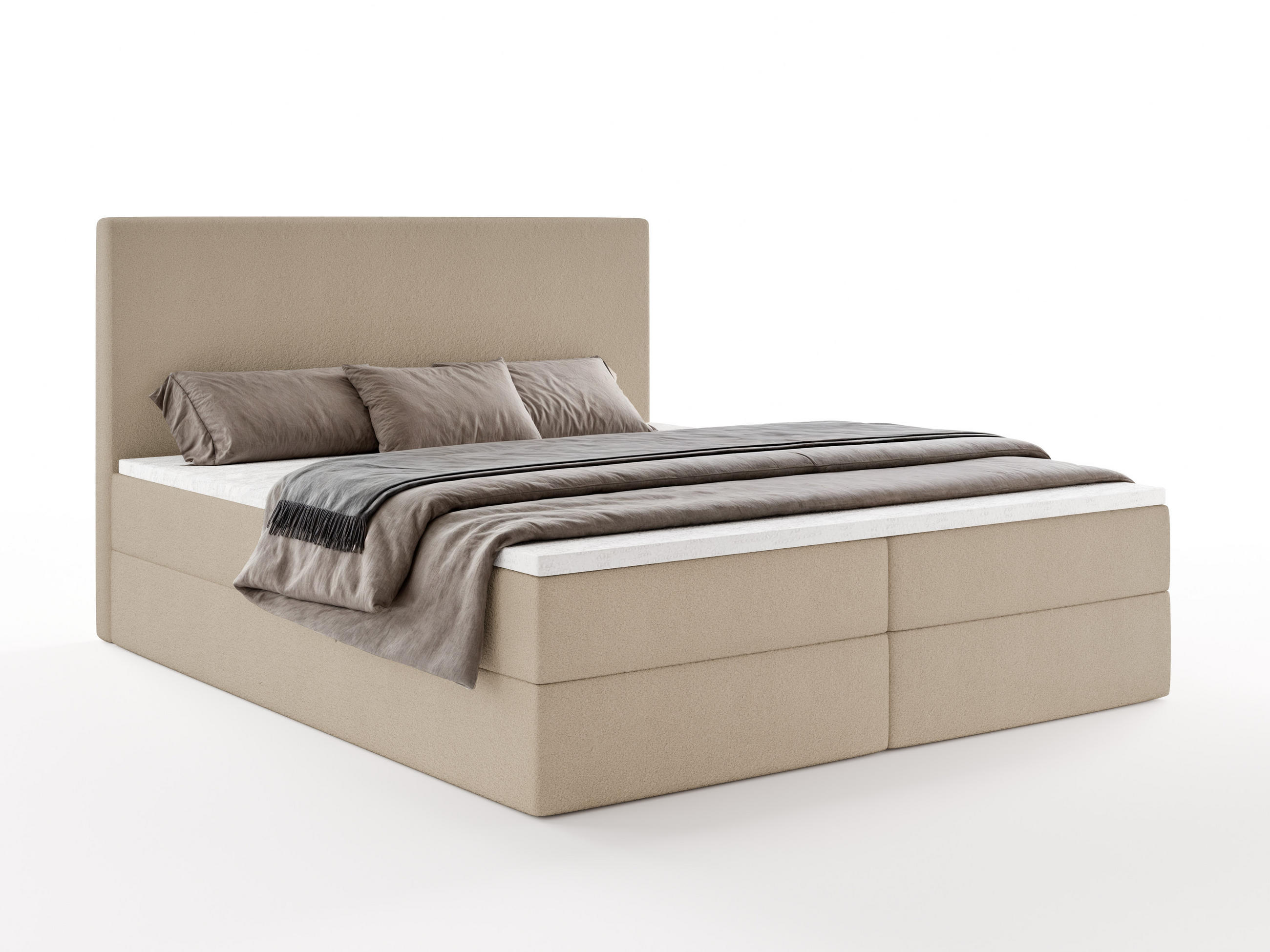 BOXBETT SENTO 140x200 cm mit Bettkasten, Bonell-Matratze H3 und Topper – Bouclé Beige - Beige, Textil (140/200cm) - Luxkor24