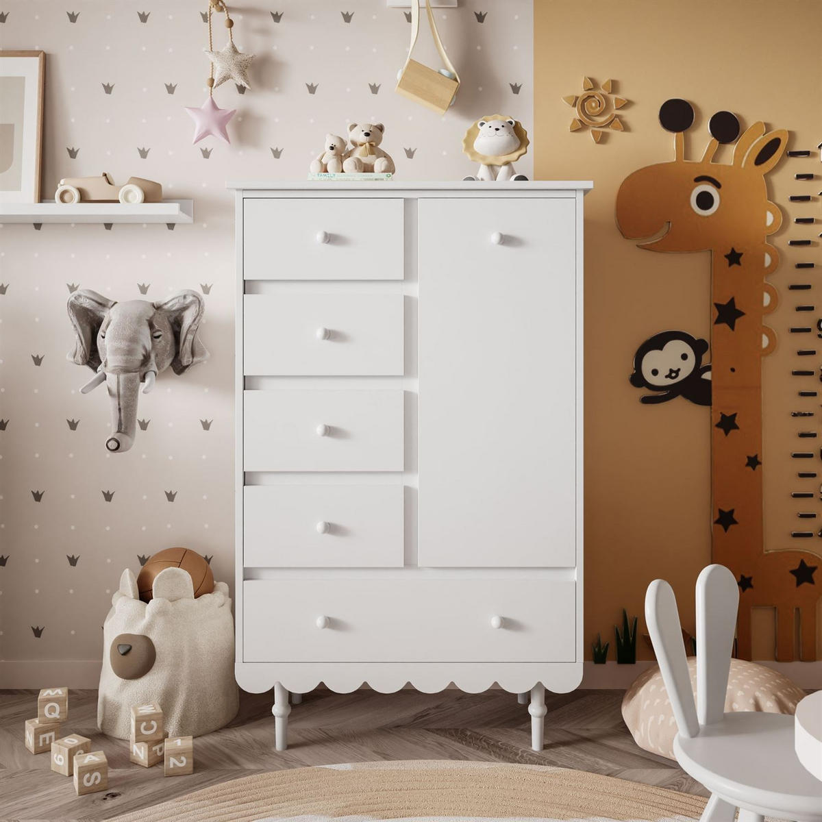 HOCHKOMMODE BABUSHKA mit Schubladen, Weiß - Weiß, Holzwerkstoff (84/140/50cm)