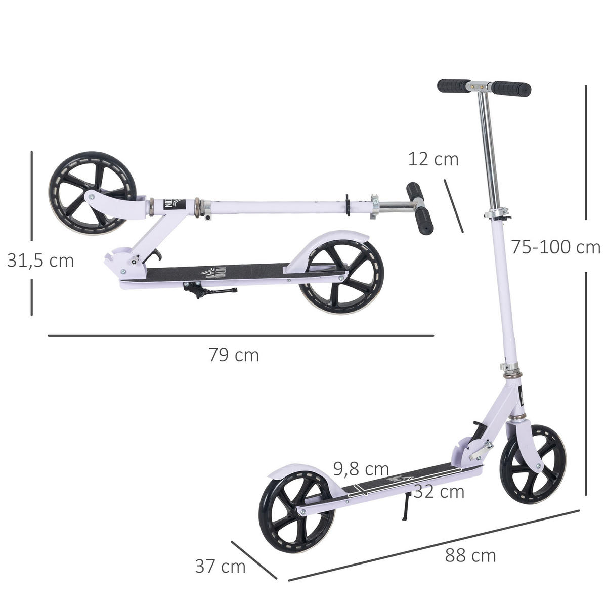 KINDERSCOOTER DE-16919 Pliable 4-fach höhenverstellbar Weiß - Weiß, Metall (88/37/100cm) - ComfortXL