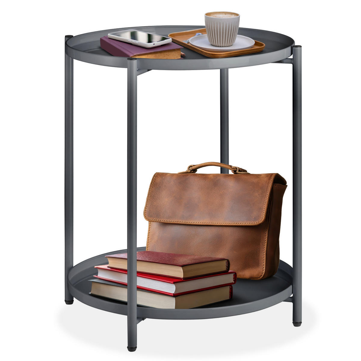 BEISTELLTISCH Oxford,45,5 x 45,5 x 53 cm,dunkelgrau - Dunkelgrau, Metall (45.5/45.5/53cm) - tectake