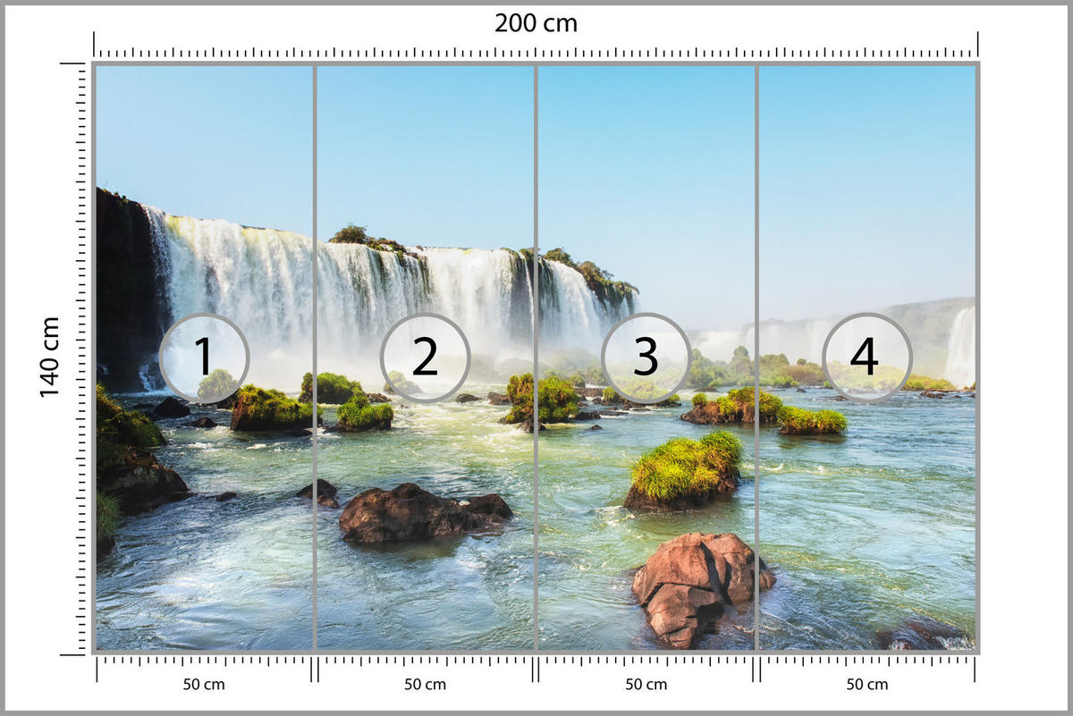 FOTOTAPETE für Schlafzimmer Wasserfall Felsen Natur Landschaft 200x140 - Beige/Orange, Papier (200/140cm) - Muralo