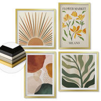 WANDBILDER 4er Set - 50x50 cm & 40x60 cm Goldrahmen - Abstrakte Blumenmotive - Goldfarben, Kunststoff (50/50cm) - ArtPrintCave