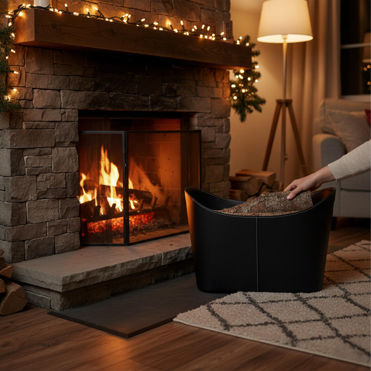 HOLZKORB - Schwarz, Wellpappe/Kunststoff (55/35.5/42.5cm) - Relaxdays