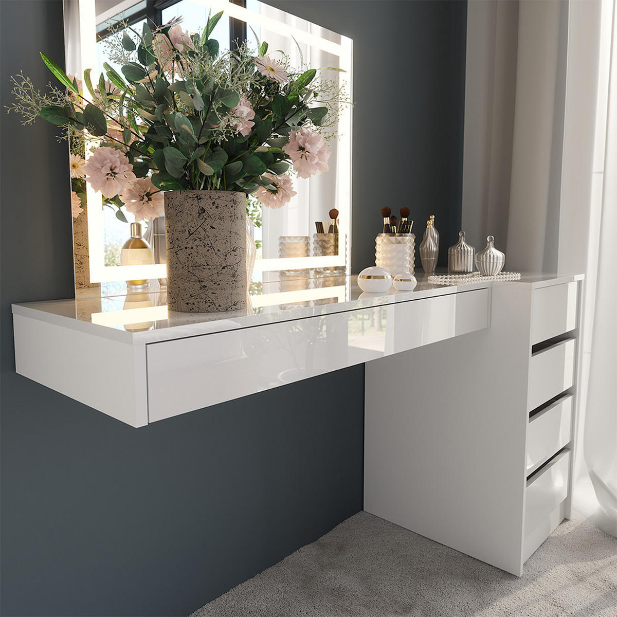 TOALETNÍ STOLEK Sherry Bílá - bílá, kompozitní dřevo (100/12/40.1cm) - Vicco