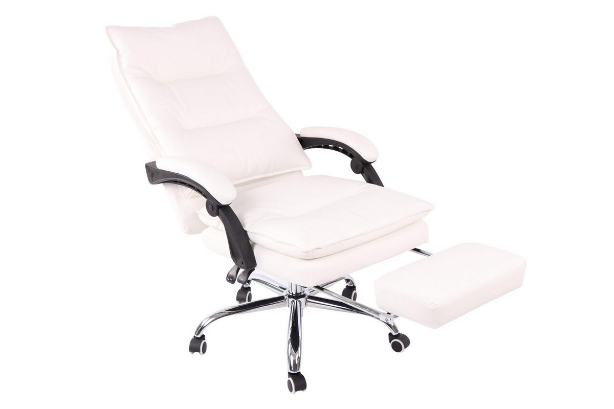 CHEFSESSEL Lederlook weiß - Chromfarben/Weiß, Textil/Metall (67/115/84cm) - CLP