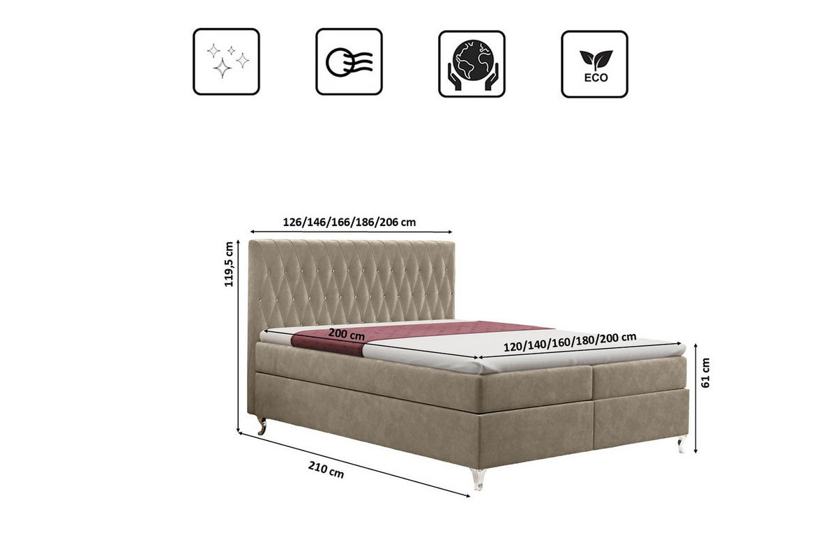 BOXBETT Mit Bettkasten Und Matratze KATE Stoff Riviera Beige 120x200 cm H3-Bonell - Beige, Holz/Textil (120/200cm) - Kaiser Möbel