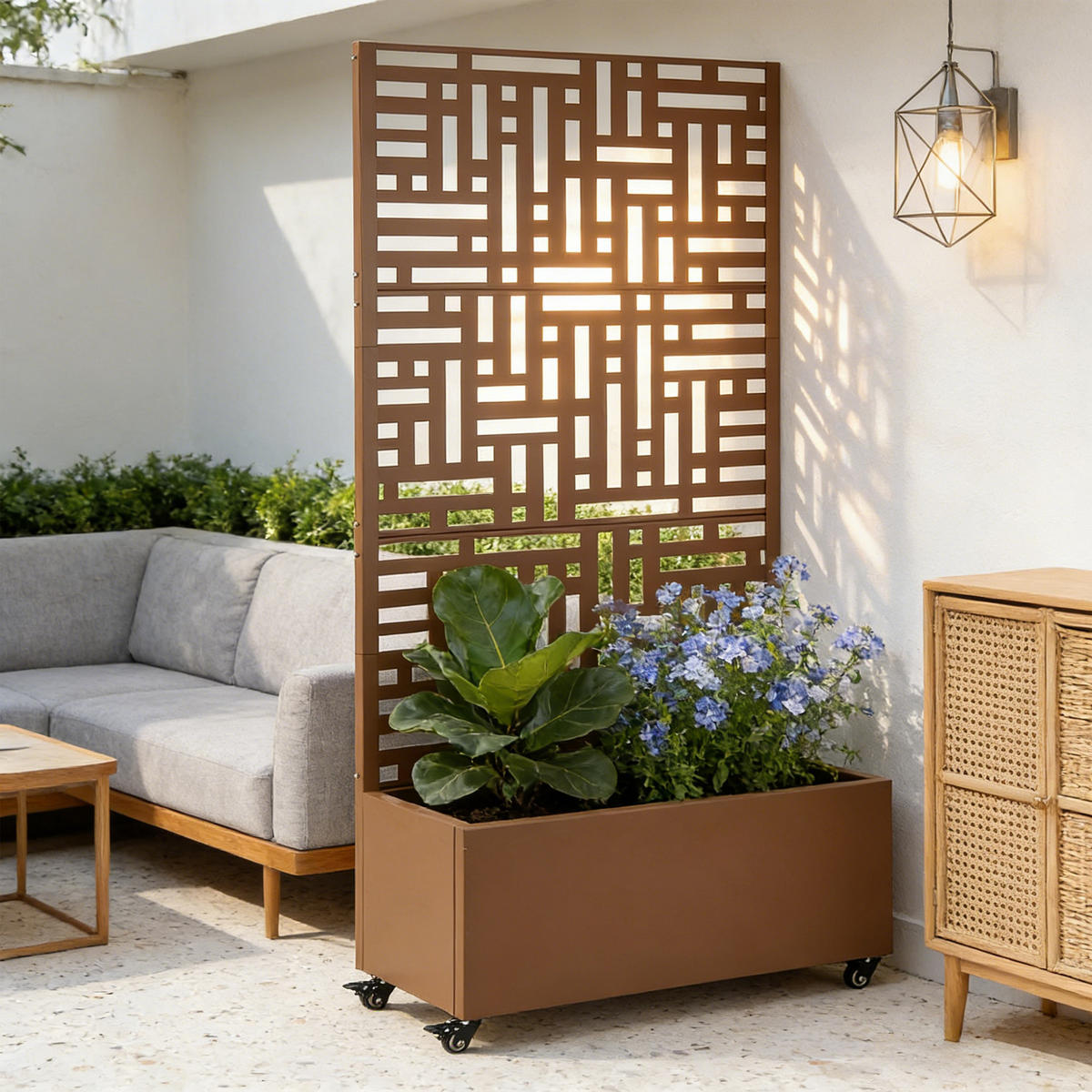 BLUMENKASTEN mit Trennwand Bernalda - Braun, Metall (120/186/40cm) - casa.pro