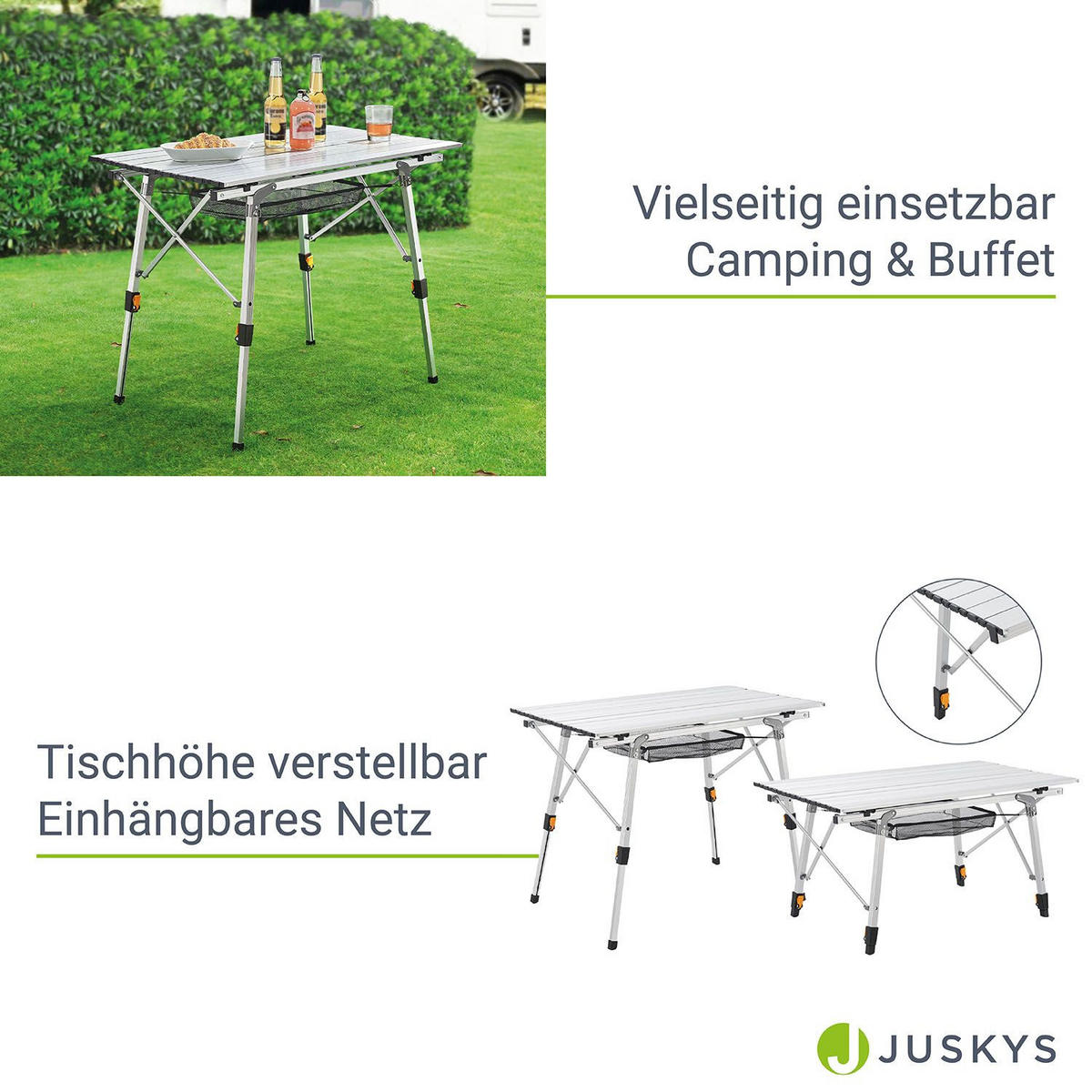 CAMPINGTISCH Picco faltbar silber - Silberfarben, Metall (90/52/68cm) - Juskys
