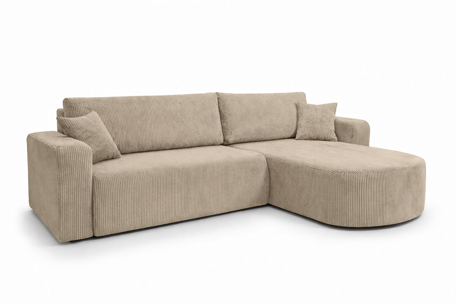 ECKSOFA Mit Schlaffunktion, Cordstoff Poso, Dunkelbeige, Rechts, ROUND ONE XL - Beige, Holz (271/175cm) - Kaiser Möbel