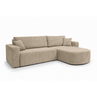 ECKSOFA Mit Schlaffunktion, Cordstoff Poso, Dunkelbeige, Rechts, ROUND ONE XL - Beige, Holz (271/175cm) - Kaiser Möbel