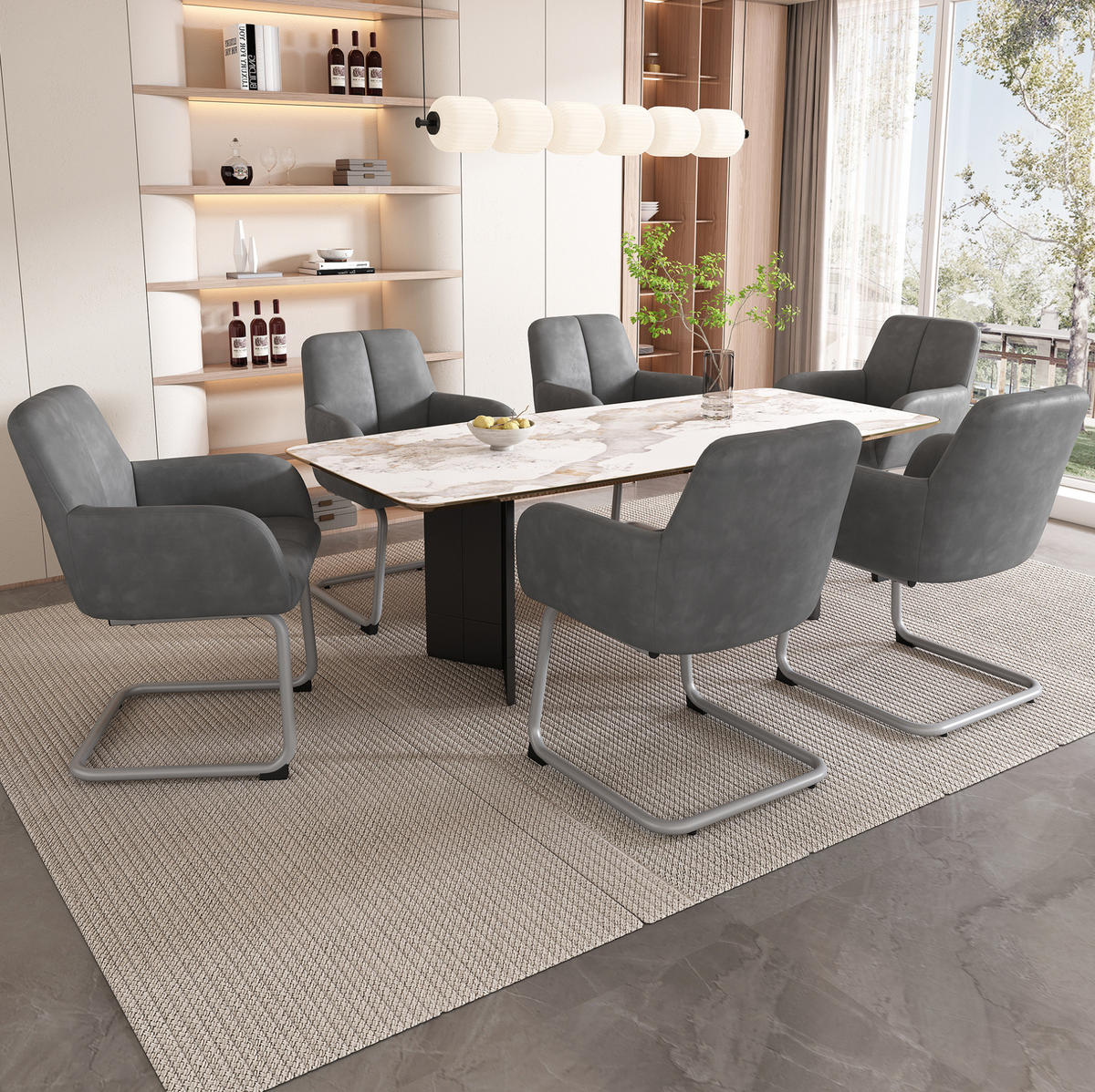 ESSZIMMERSTUHL mit Armlehnen Leder Gray 6er-Set - Grau, Metall (45/86/51.2cm) - Meubliv