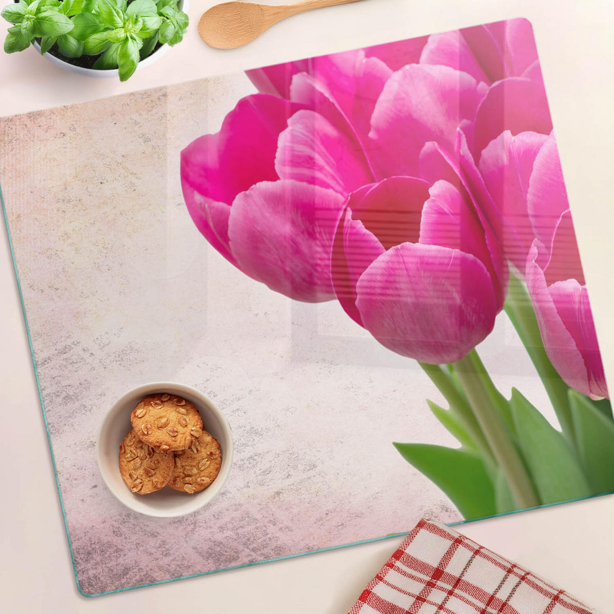 GLASPLATTE 60x52 cm Rosa Tulpen - Lila, Glas (60/0.4/52cm) - TULUP