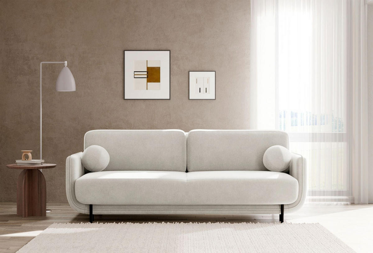 SCHLAFSOFA Ovals Creme - Creme/Schwarz, Textil/Metall (236/95/96cm) - Selsey