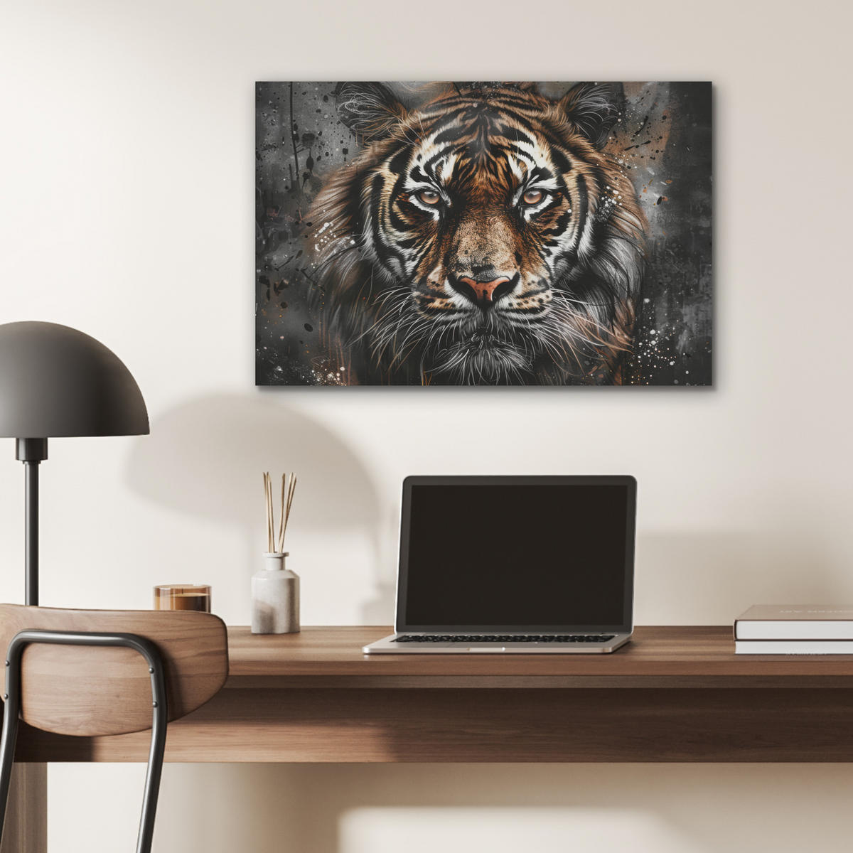 AKUSTIKBILD Tiger - Tiere - Porträt - Luxus - Schwarz Wanddeko 70x50 cm - Braun, Kunststoff (70/50/0.9cm) - MuchoWow