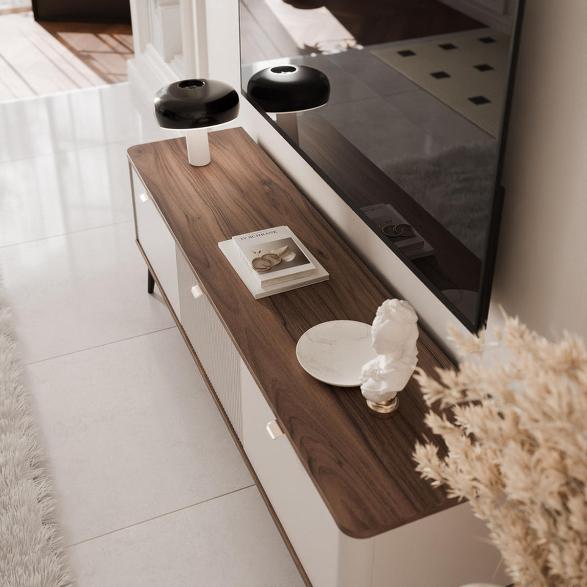 TV-LOWBOARD NAVANI stehend, 160 cm Kaschmir/Nussbaum - Nussbaumfarben/Schwarz, Holzwerkstoff/Metall (160/52/40cm) - Idohome