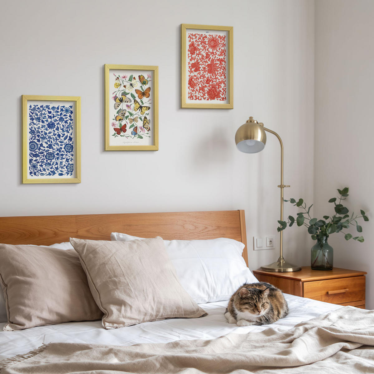 BILDER SET 3er Set - 20x30 cm Goldrahmen - Vintage-Blumen-Schmetterlings-Ornamente - Goldfarben, Kunststoff (20/30cm) - TULUP