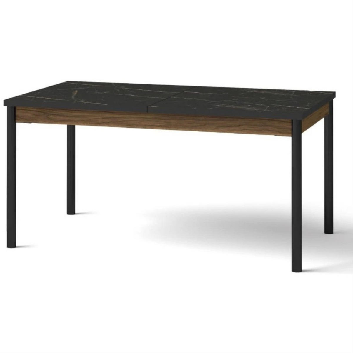 ESSTISCH Piano, Ausziehbarer Tisch 160/240, Mattschwarz + Warmia-Nussbaum - Dunkelbraun/Schwarz, Holzwerkstoff (90/160/77cm) - Beautysofa