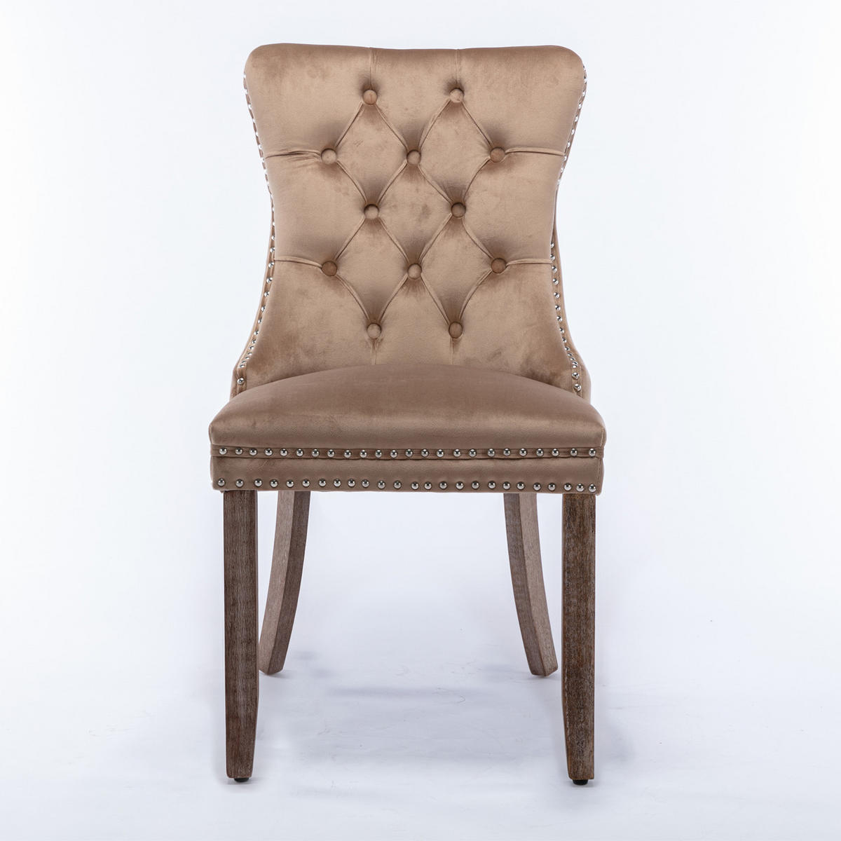ESSZIMMERSTUHL Samt mit hoher Rückenlehne Massivholzgestell Khaki 2er-Set - Braun, Holz (50/95/65cm) - Meubliv