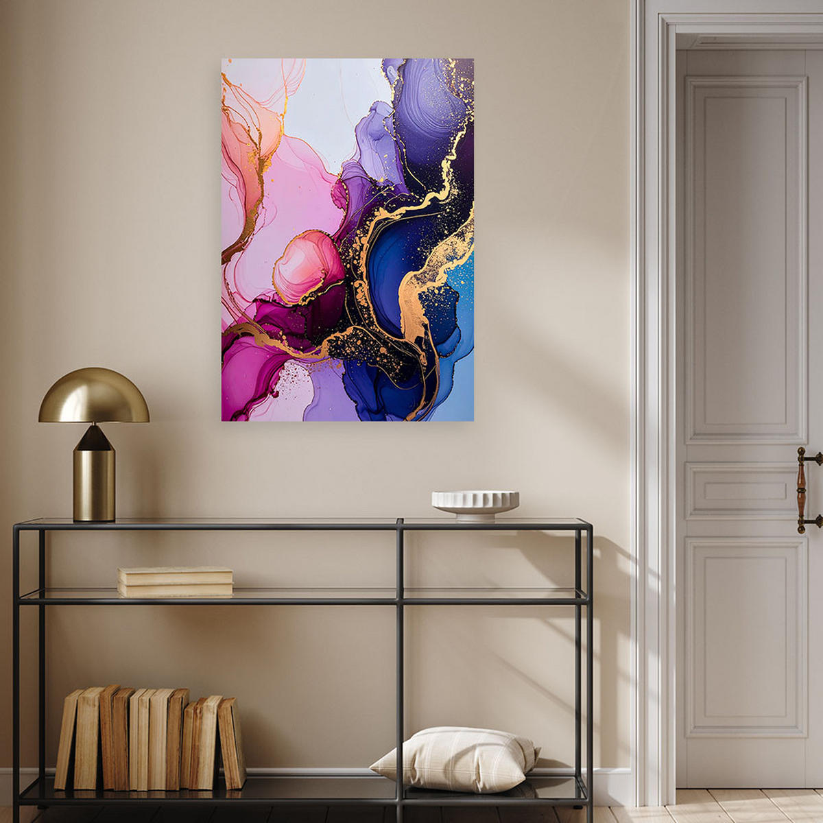 WANDBILD, Abstraktion in Rosa und Lila mit goldenen Adern - Multicolor, Textil (80/120cm) - Feeby