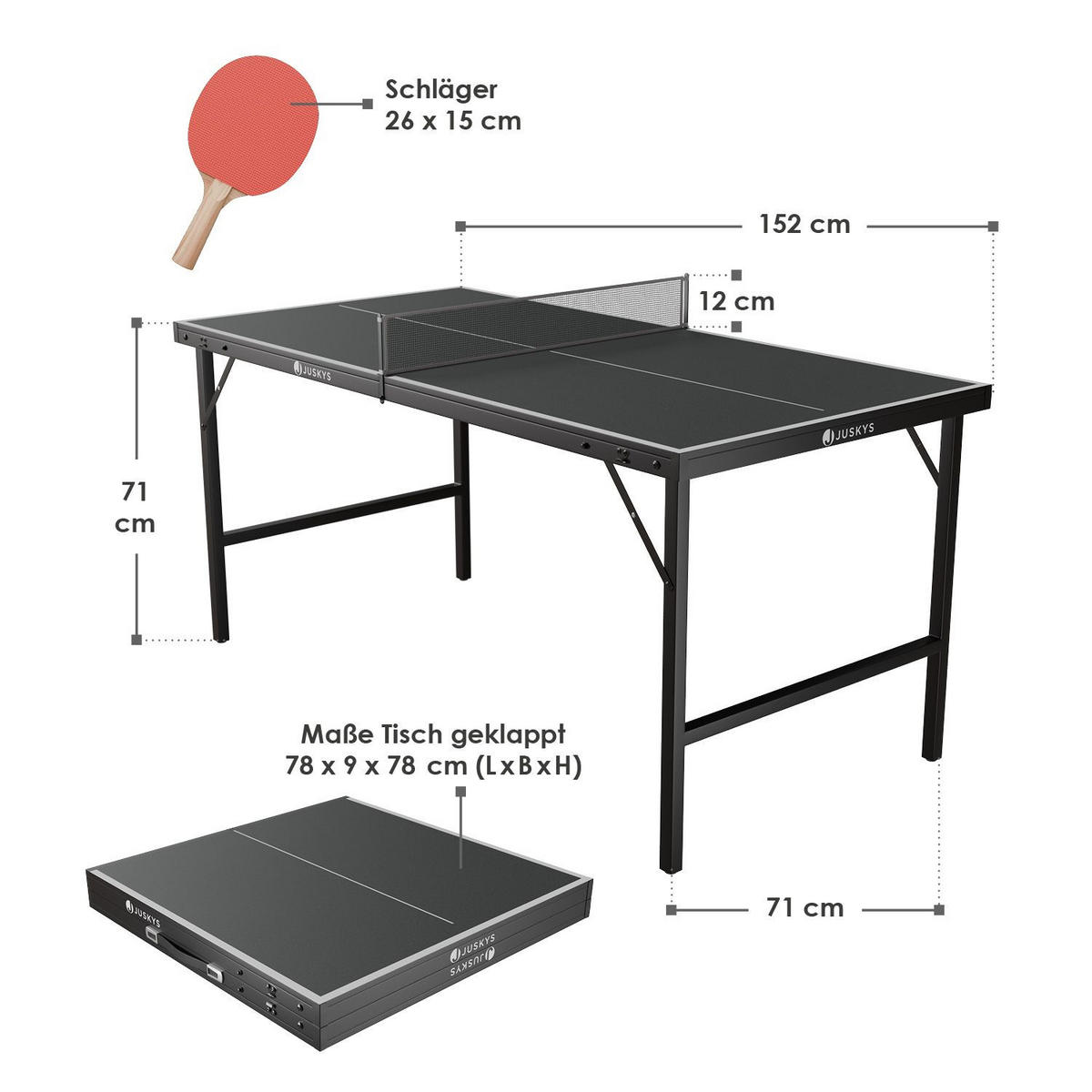 TISCHTENNISPLATTE Flexi platzsparend klappbar - Schwarz, Holz (71/83/71cm) - Juskys