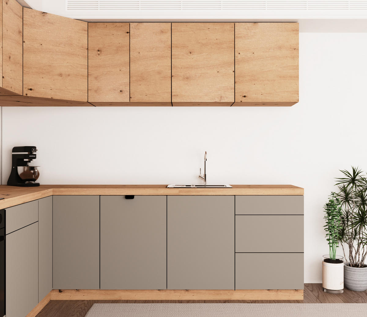 WINKELKÜCHE 320cm x 260cm- Langen KL14-M320 - in Beige / Artisan Eiche - Beige/Eiche Artisan, Holz (580/212/58cm)