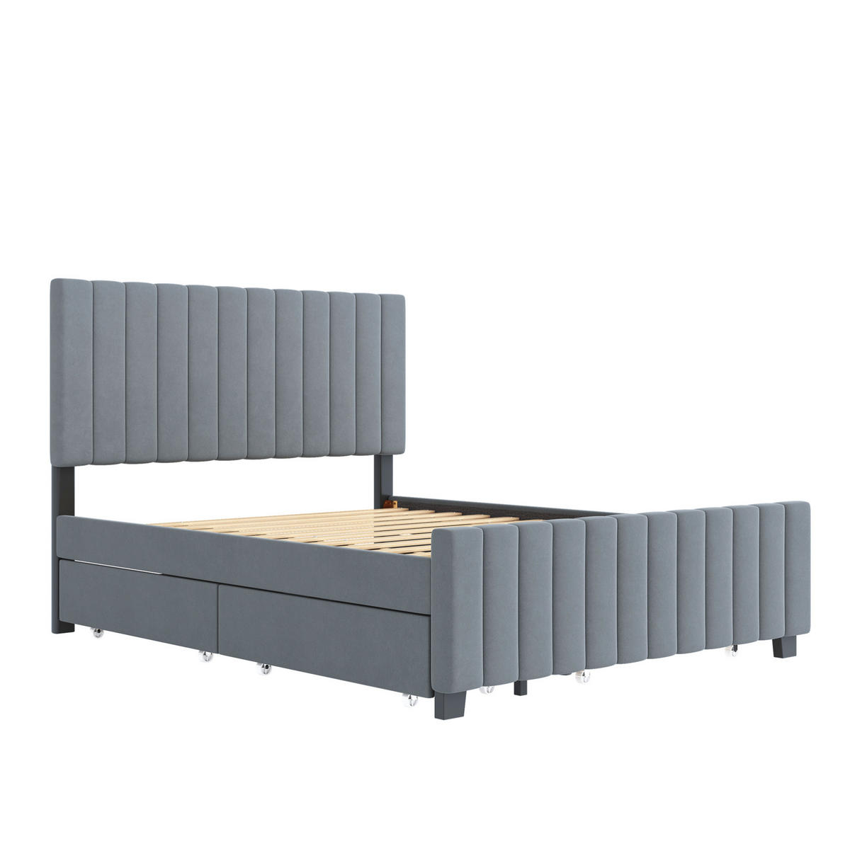 ČALÚNENÁ posteľ z MDF, kovu a zamatovej látky 140x190 cm sivá s výsuvným lôžkom a 2 zásuvkami - sivá, textil (140/190cm) - Modfu