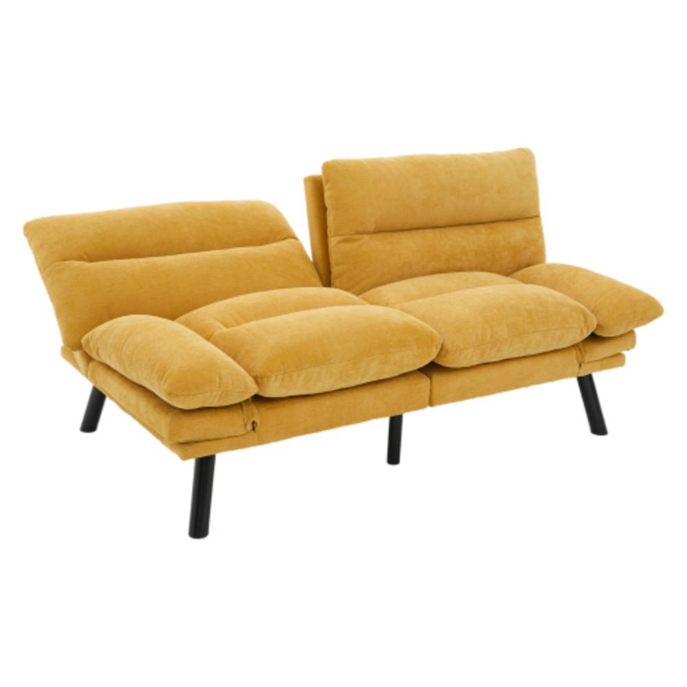 2-SITZER SOFA mit Verstellbare Rückenlehne und Armlehnen, Metallfüße, Senfgelb - Gelb, Textil (90/76/165cm) - KOMHTOM