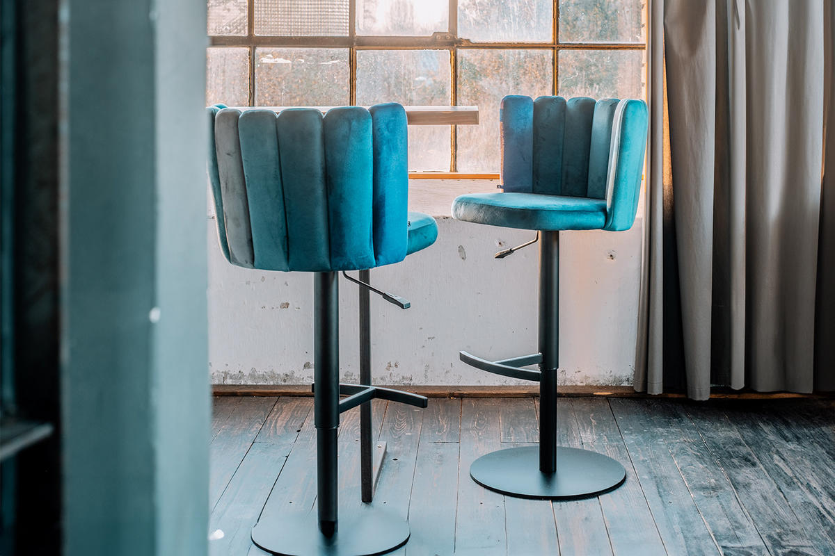 BARHOCKER JADA Blau Velvet Drehbar (360°), Höhenverstellbar - Blau, Kunststoff/Textil (55/85/53cm) - KAWOLA