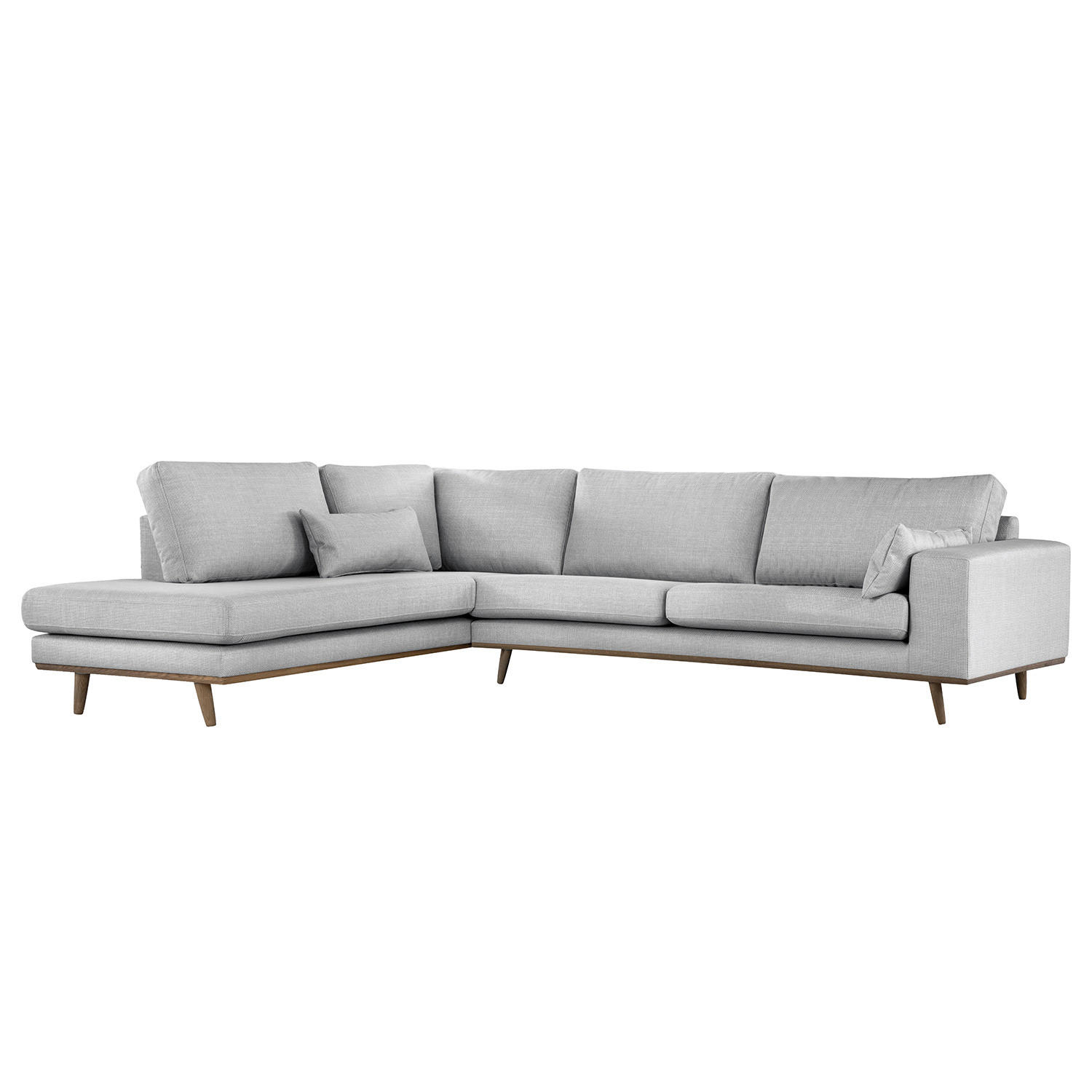 ECKSOFA mit Ottomane - Eichefarben/Hellgrau, Eichenholz/Textil (287/219cm) - home24