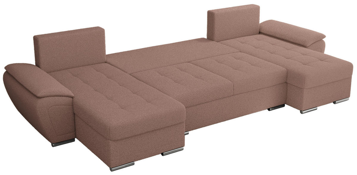 WOHNLANDSCHAFT UMBRIA U Rosa Boucle - Rosa/Grau, Textil/Metall (336/85/157cm) - MKS