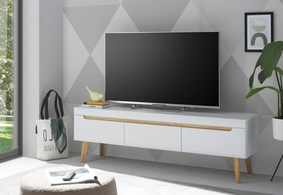 TV-LOWBOARD weiß matt, Eiche, skandinavisch 160 cm, TV-Unterteil mit Schubladen - Eichefarben/Weiß, Holz/Holzwerkstoff (160/50/40cm) - Furn.Design