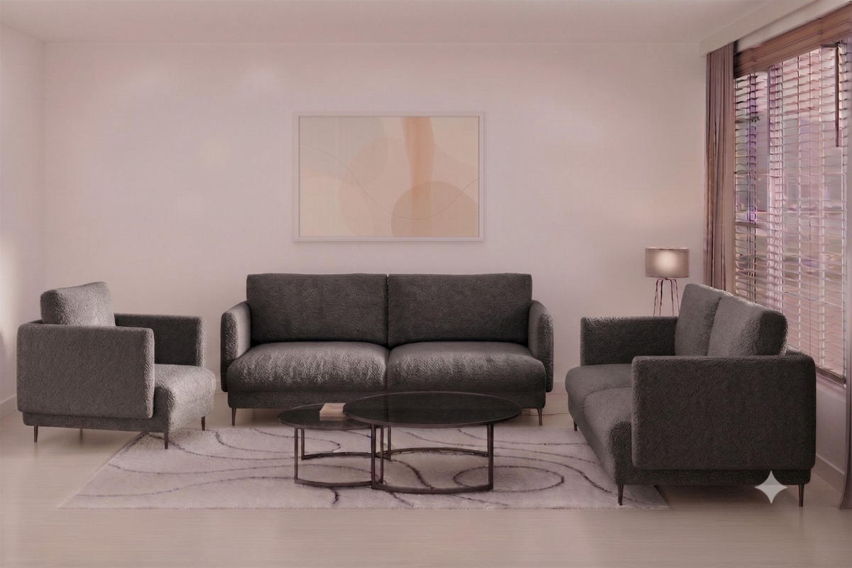 SOFASET Helmer 3-2-1 In Stoff Baloo - Anthrazit, Holzwerkstoff/Textil (226/95/95cm) - Fun Möbel