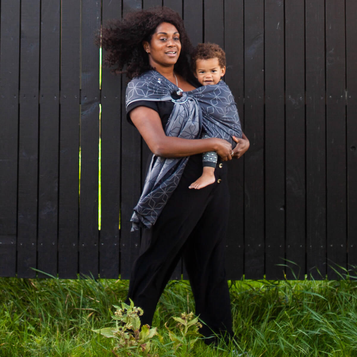 BABYTRAGETUCH Ring-Sling kbA - Anthrazit/Hellgrau, Textil (70/0.1/200cm) - Hoppediz