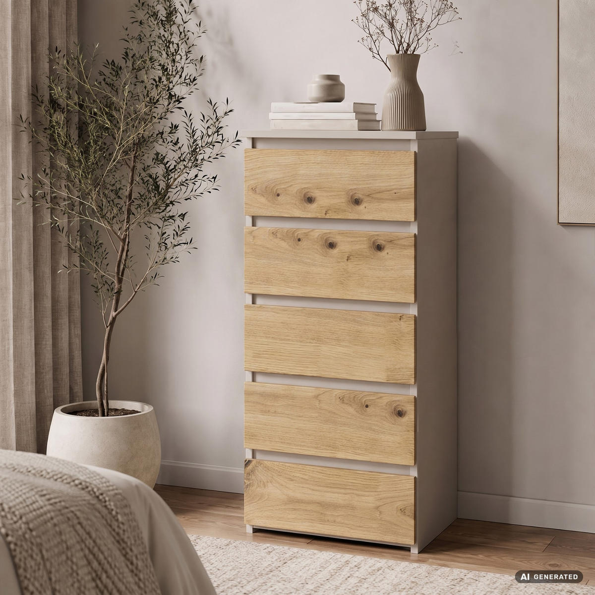 KOMMODE CL5 Kaschmir 40 cm 5 Schubladen Front Artisan-Eiche B40xH92xT35 cm - Beige/Braun, Holzwerkstoff (40/92/35cm) - Akord