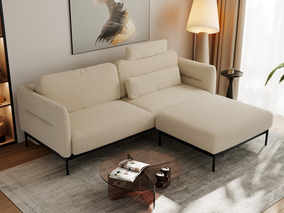 SCHLAFSOFA SALENTO Beige Boucle - Beige/Schwarz, Textil/Metall (221/82/193cm) - MKS