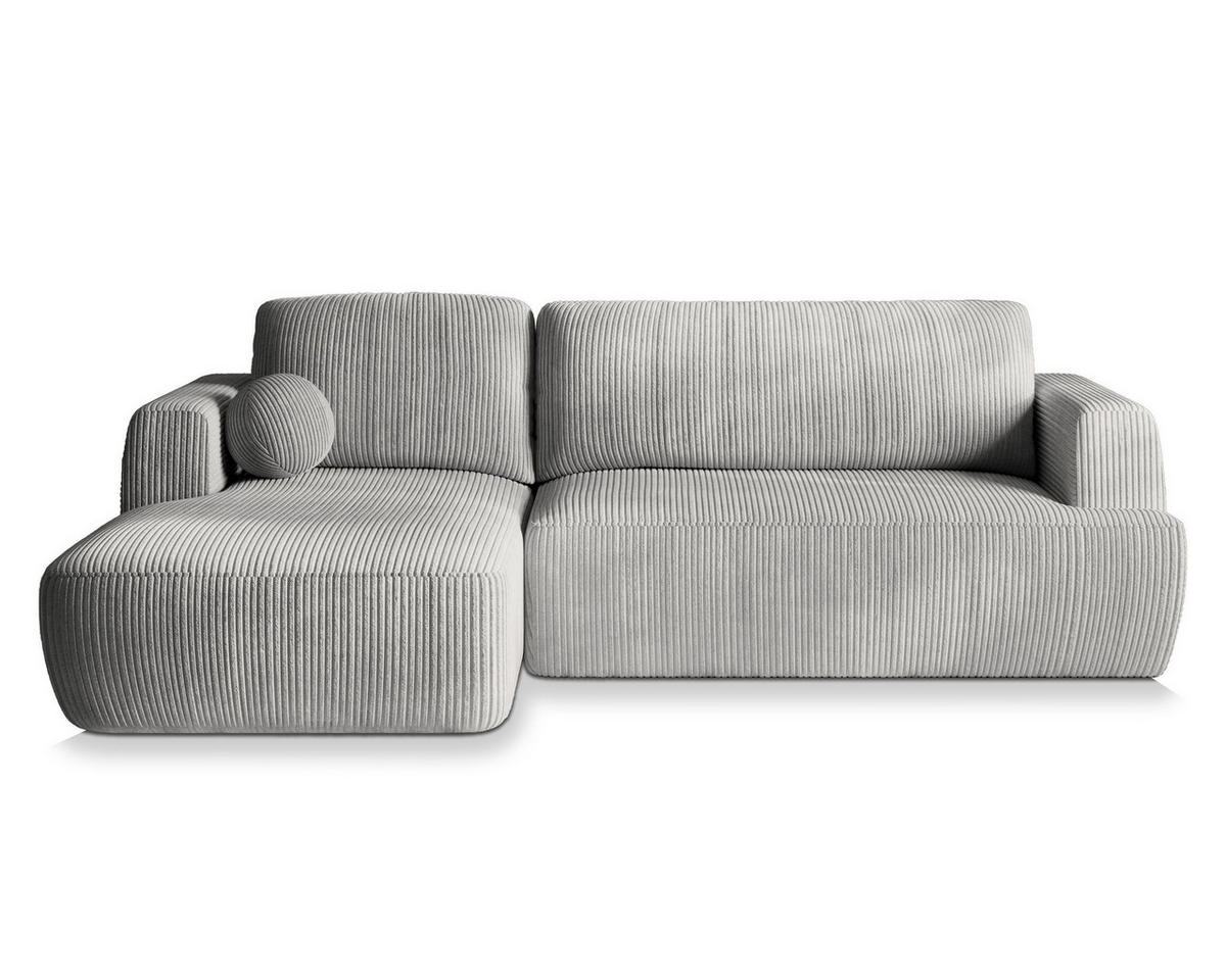 ECKSOFA SENTI P L-S Hellgrau Kordstoff mit Schlaffunktion - Hellgrau, Holz (246/148cm) - MASSENO