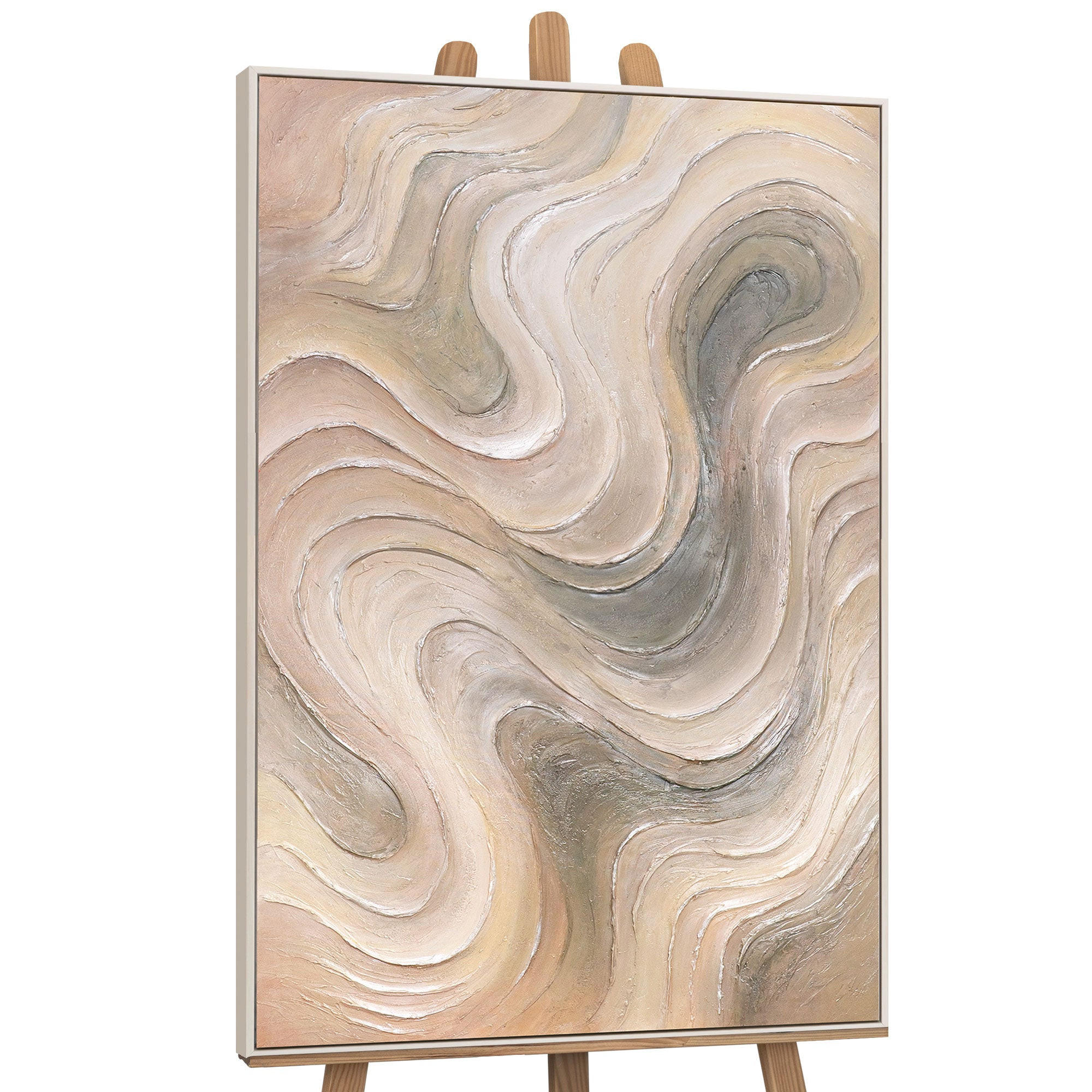 GEMÄLDE Sanfte Strömung Schattenfugenrahmen Beige 120x80 cm - Beige, Holz (120/80cm) - YS-art gallery