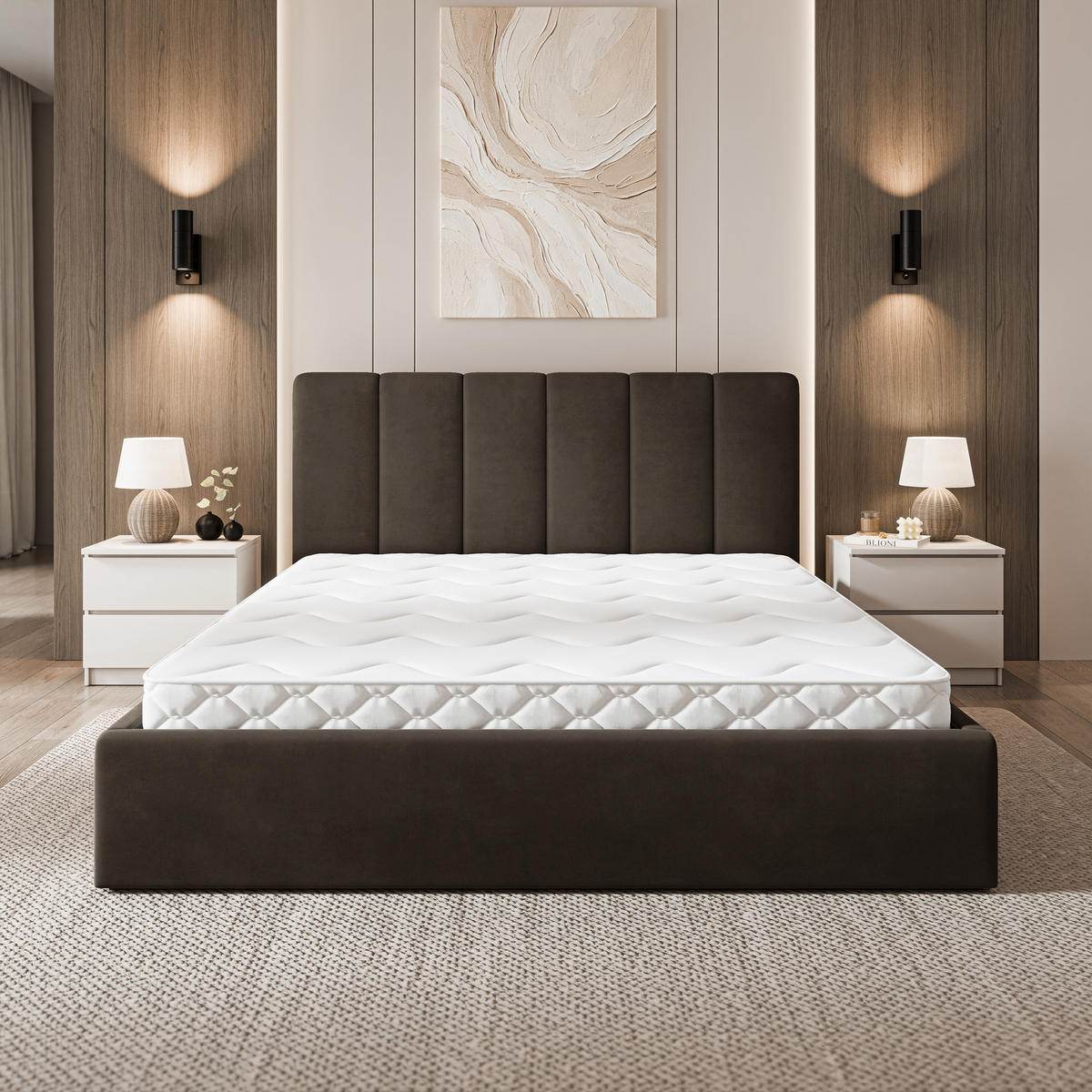 POLSTERBETT NEMIS 180x200 cm mit Bettkästen - Braun - Braun, Holz (180/200cm) - MASSENO