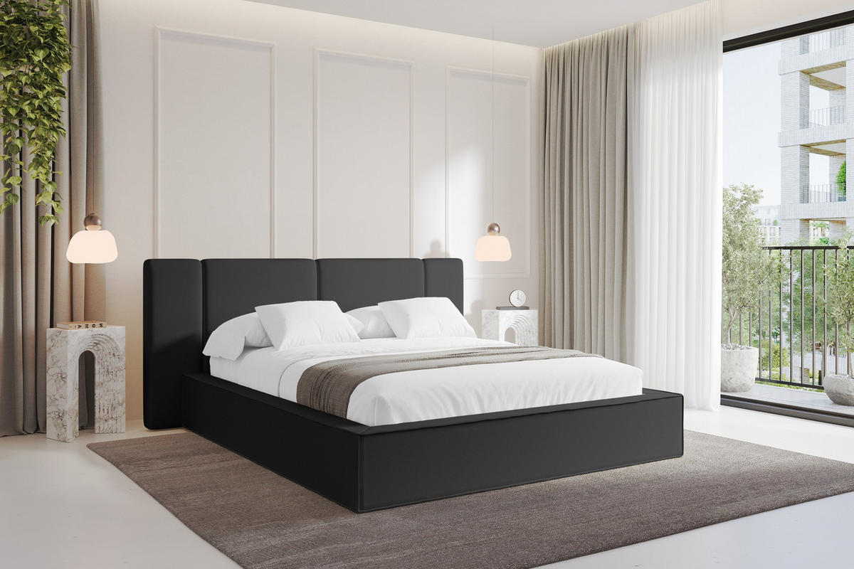 POLSTERBETT mit Bettkasten und Lattenrost, Boxbett ohne Matratze - RIVO 180x200 Schwarz - Schwarz Hochglanz, Holzwerkstoff/Textil (180/200cm) - ALTDECOR