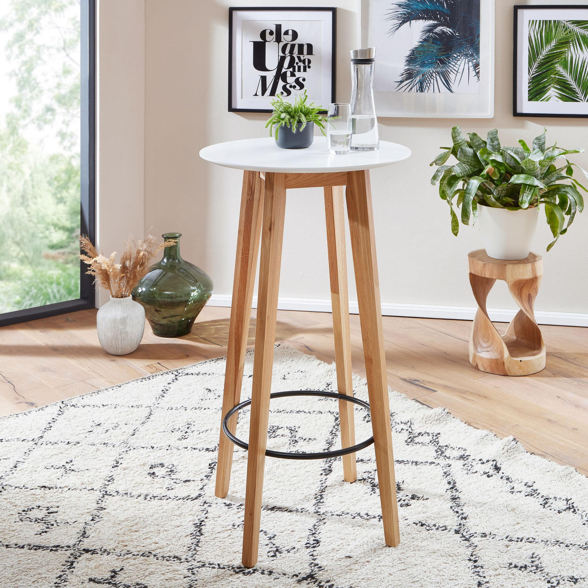 Thumbnail - Kadima Design Bartisch, Weiß, Holz, Echtholz,Eiche, Rund, Stativgestell, 60x110x60 cm, Esszimmer, Barmöbel, Bartische