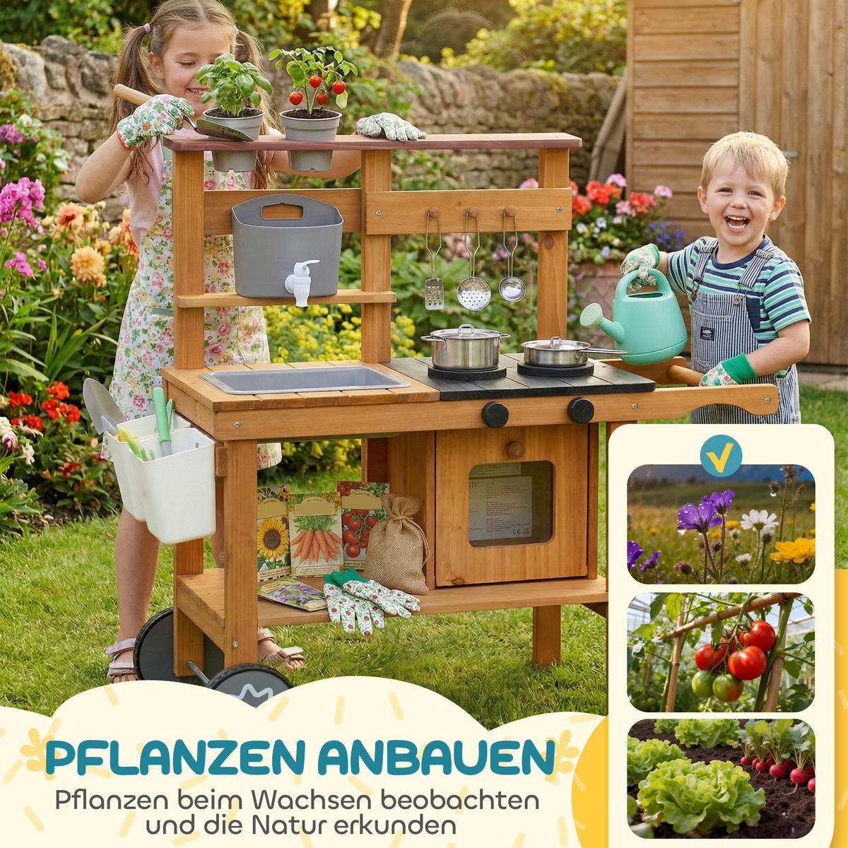 OUTDOOR-KINDER-MATSCHKÜCHE Tannenholz Braun - Braun, Holz (33/80cm) - AIYAPLAY