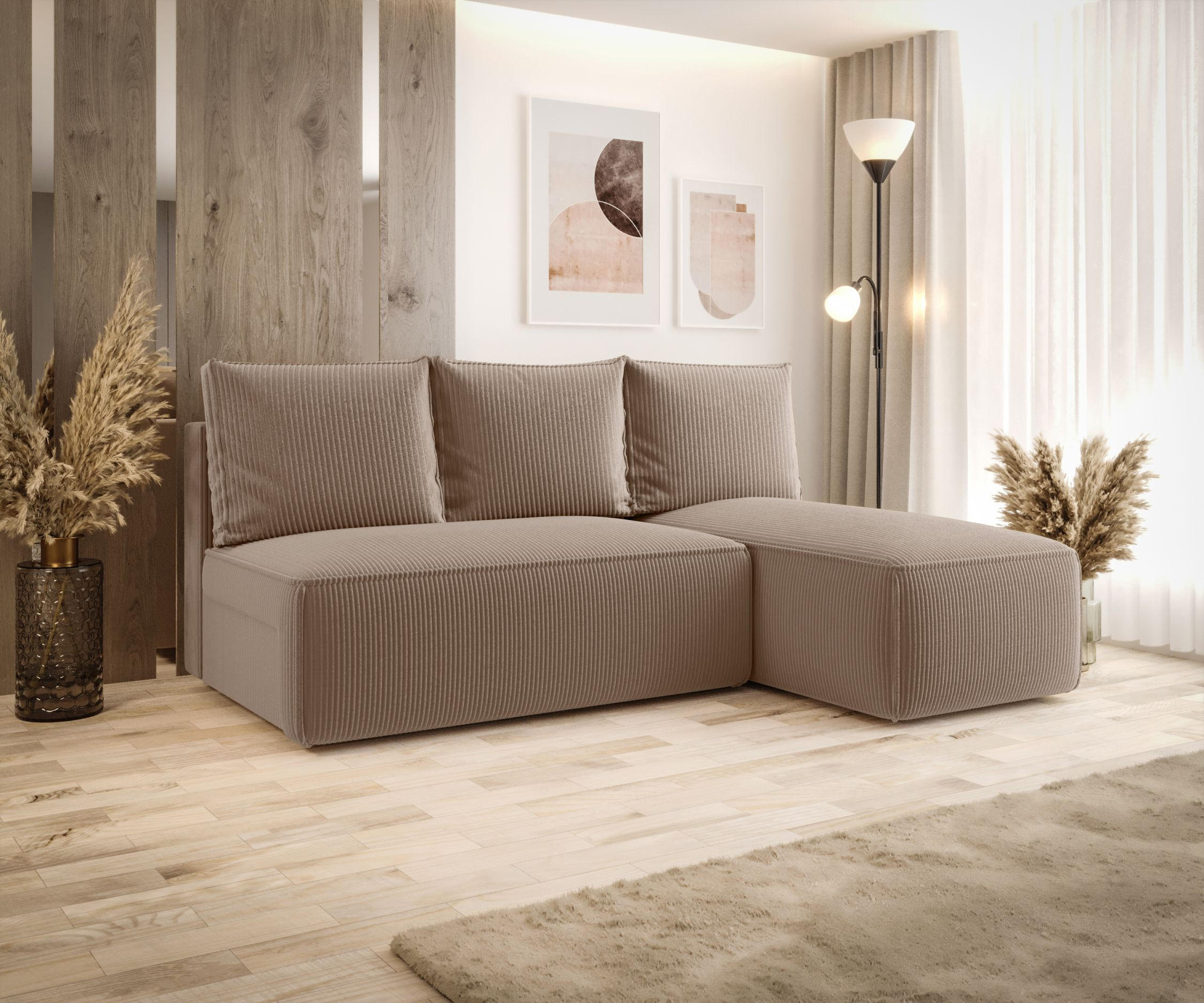 ECKSOFA mit Schlaffunktion SAVIO MINI Poso 02 Rechts - Cappuccino, Textil (200/140cm) - Bedante