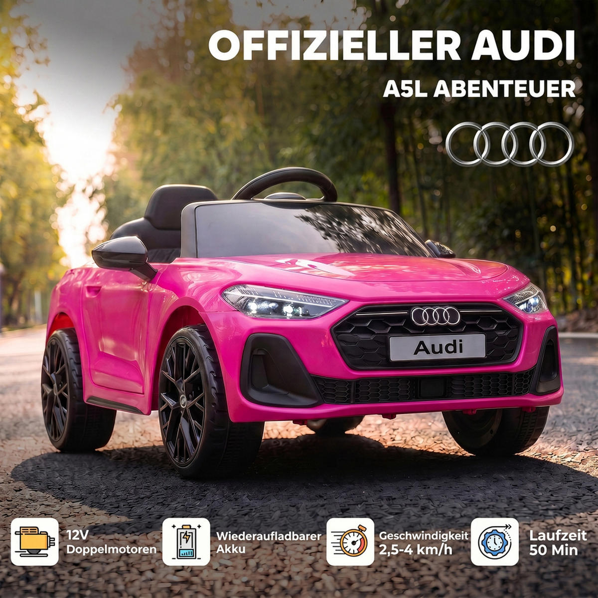 KINDER-ELEKTROAUTO Kunststoff Rosa - Rosa, Kunststoff (101/55/43cm) - AIYAPLAY