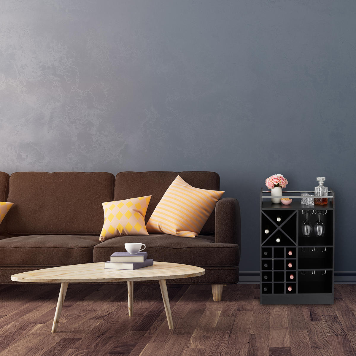 WEINREGAL - Schwarz, Holzwerkstoff (63/96/35cm) - Relaxdays