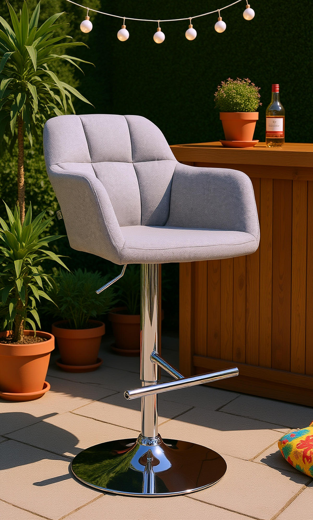 BARHOCKER Nardo Stoff chrom grau - Chromfarben/Grau, Textil/Metall (57/118/59cm) - TPFLiving